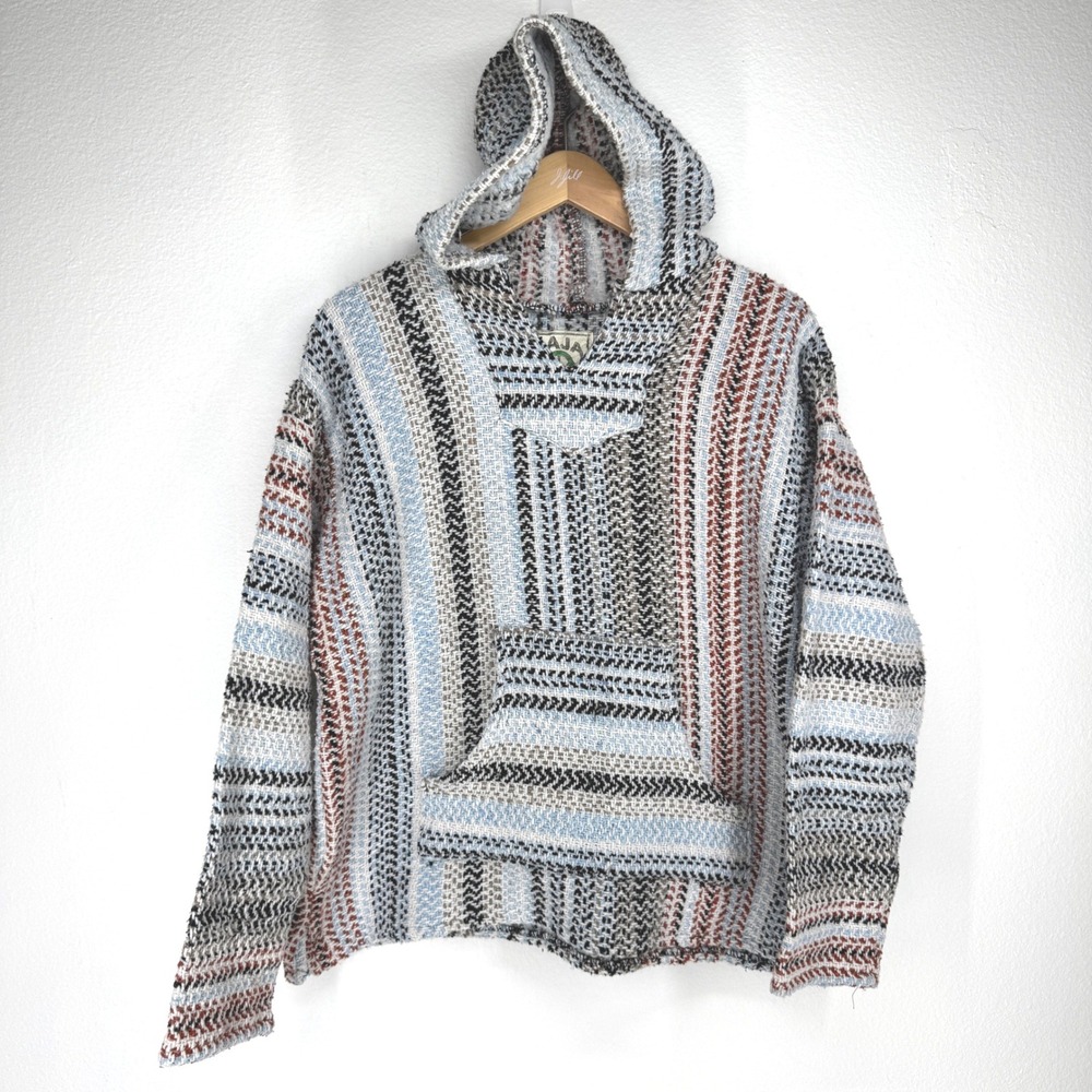 Baja Joe Earth Ragz Striped Hoodie Pullover Mens Small Surfer‎ Grunge Hippie Eco